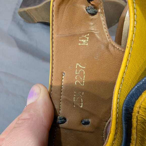 Michael Domit Yellow Leather Wood Platform Wedge Sandals - Picture 9 of 10